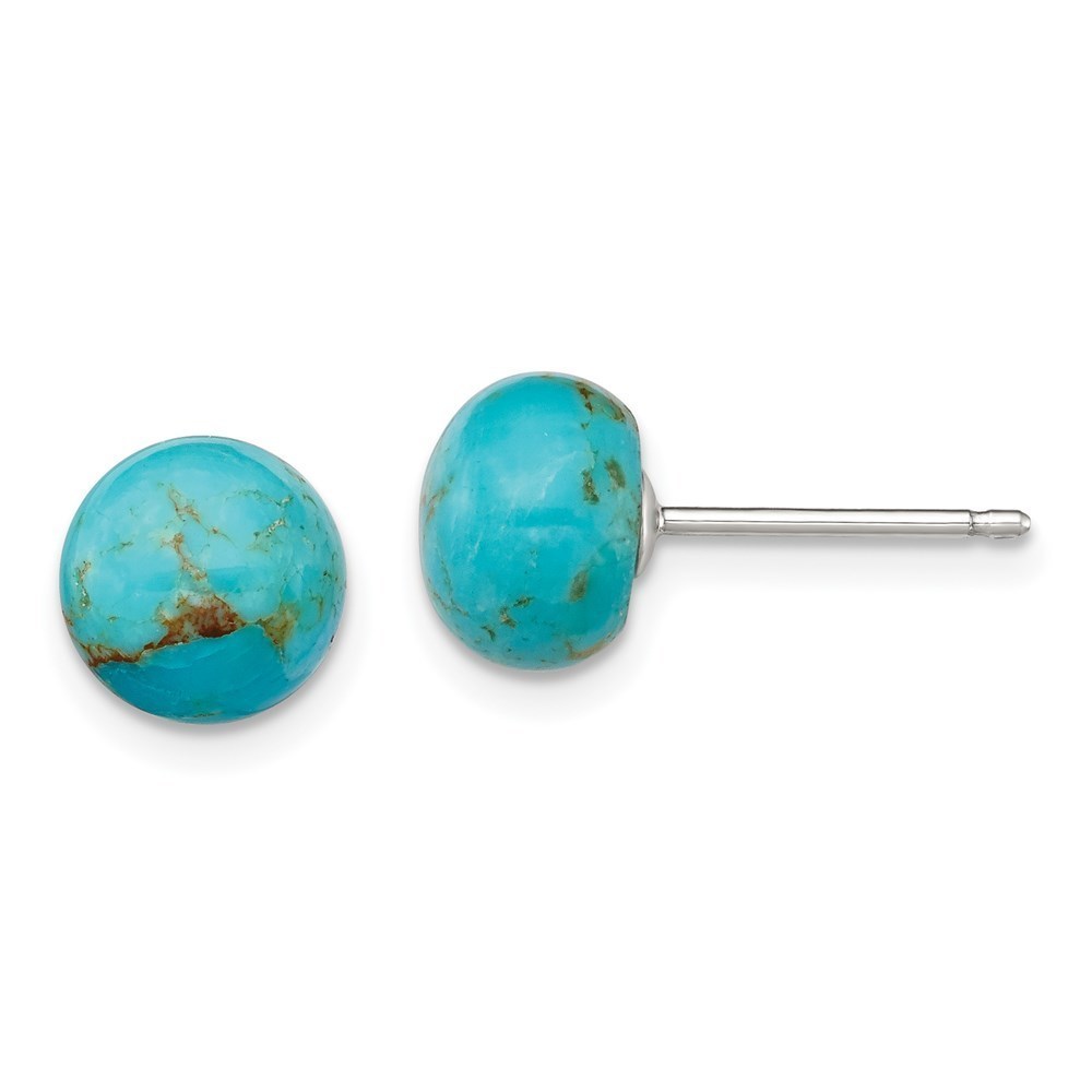 925 Sterling Silver Rhod-pltd 8-8.5mm Button Turquoise Post Earrings